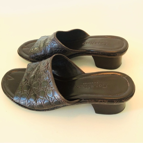 Cole Haan Dark Brown Croc Embossed Leather Sandals Women’s 7.5 Open Toe Shoes - Picture 1 of 16